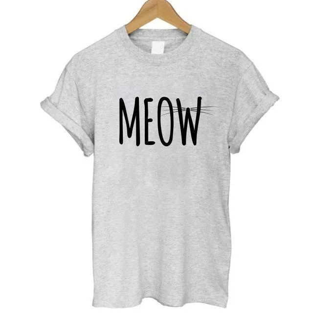 100% Cotton Meow Print Women Cat T shirt