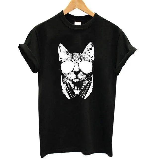 100% Cotton Meow Print Women Cat T shirt