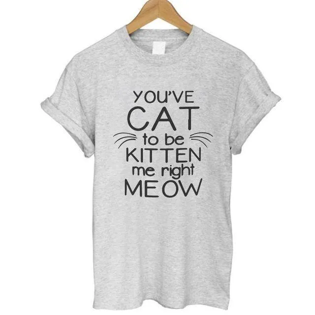 100% Cotton Meow Print Women Cat T shirt