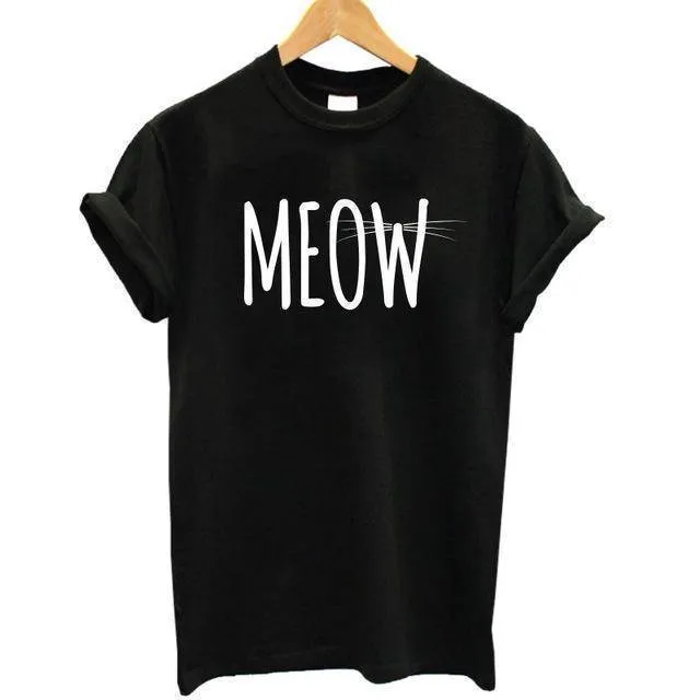 100% Cotton Meow Print Women Cat T shirt