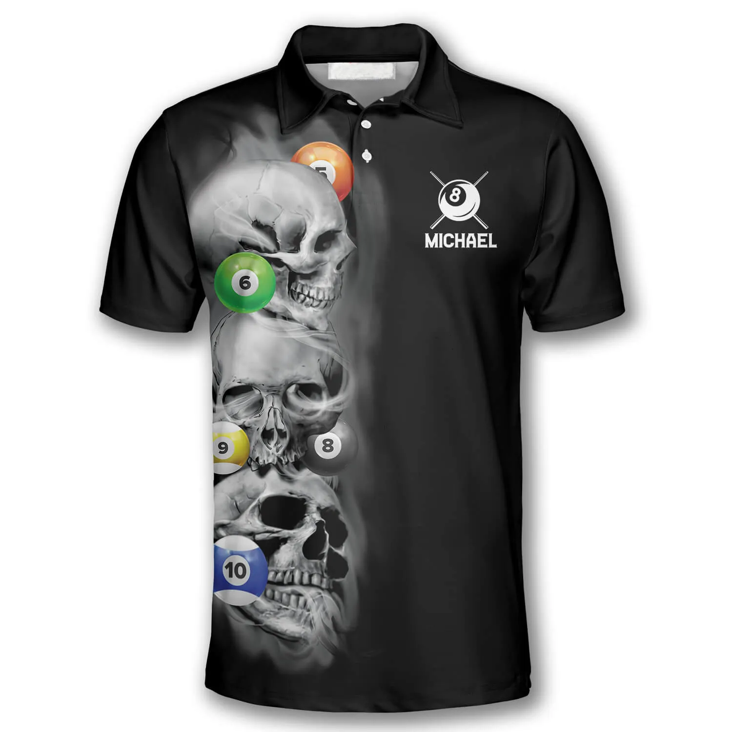 3D All Over Print Skull Addicted Custom Billiard Polo Shirts for Men, Skull 3D Shirt