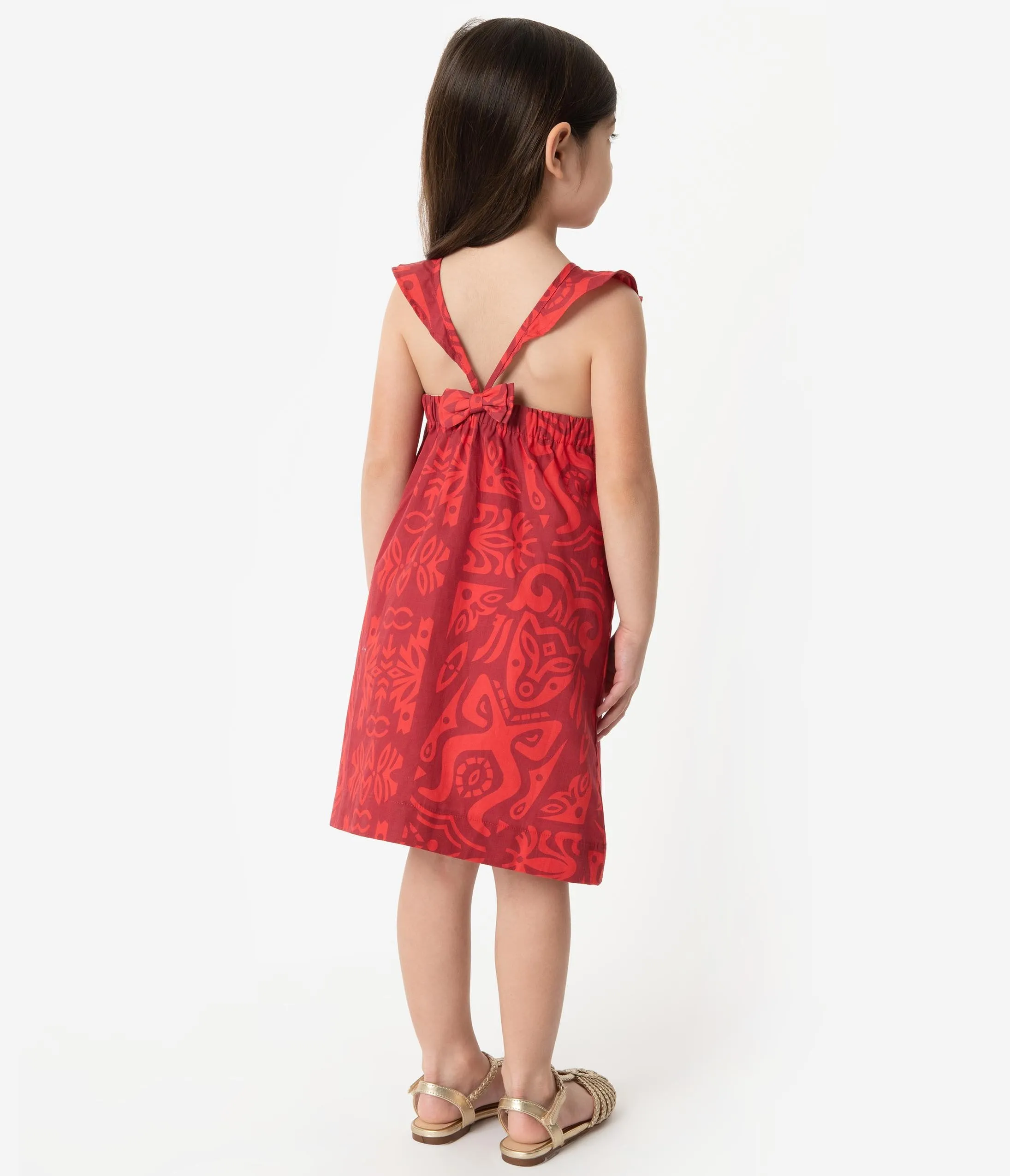 Alfred Shaheen Red Tiki Pareau Print Hawaiian Childrens Dress