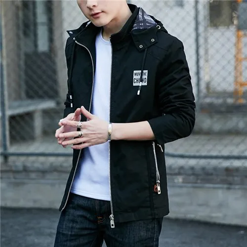 Autumn Solid Zipper Hip Hop Hooded Jackets