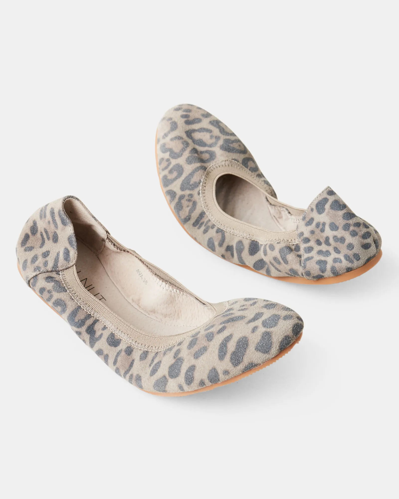 Ava Leather Ballet - Stone Leopard Suede