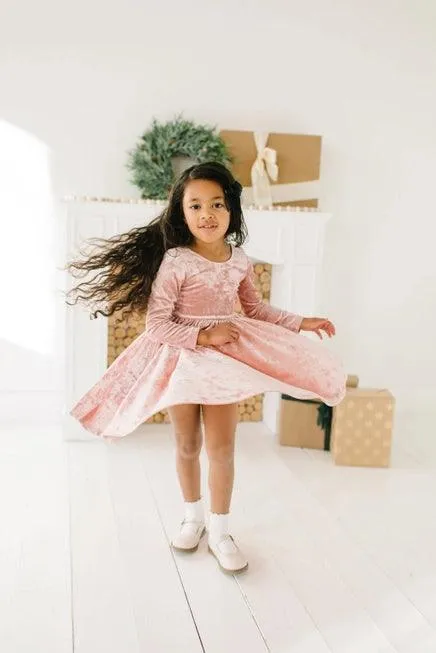 Baby Girls Dresses | Gwendolyn Dress- Crushed Blush Velvet | Ollie Jay