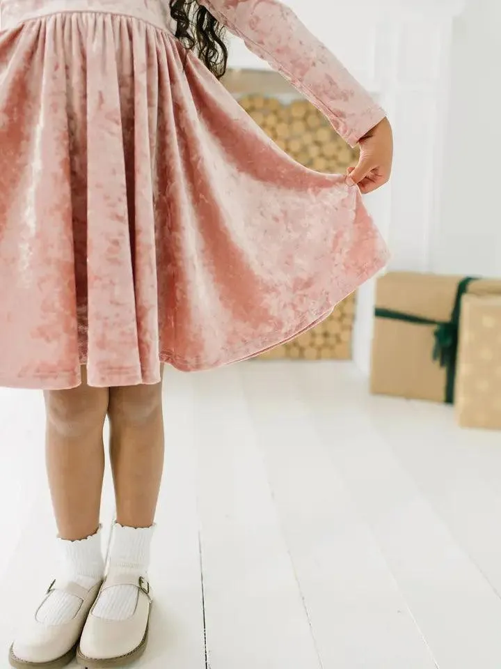 Baby Girls Dresses | Gwendolyn Dress- Crushed Blush Velvet | Ollie Jay