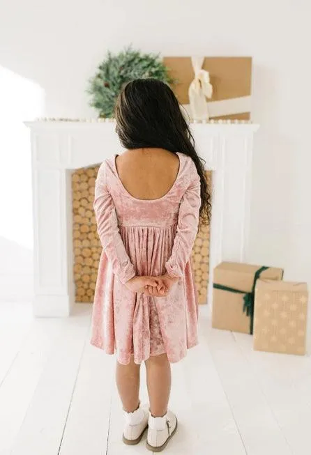 Baby Girls Dresses | Gwendolyn Dress- Crushed Blush Velvet | Ollie Jay