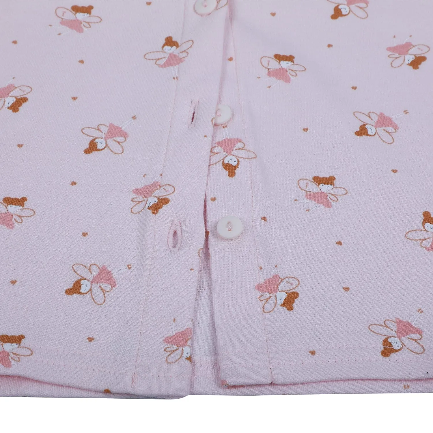 Baby Moo Fairy Print Soft Cotton Full Sleeves Top And Pyjama 2pcs Night Suit - Pink