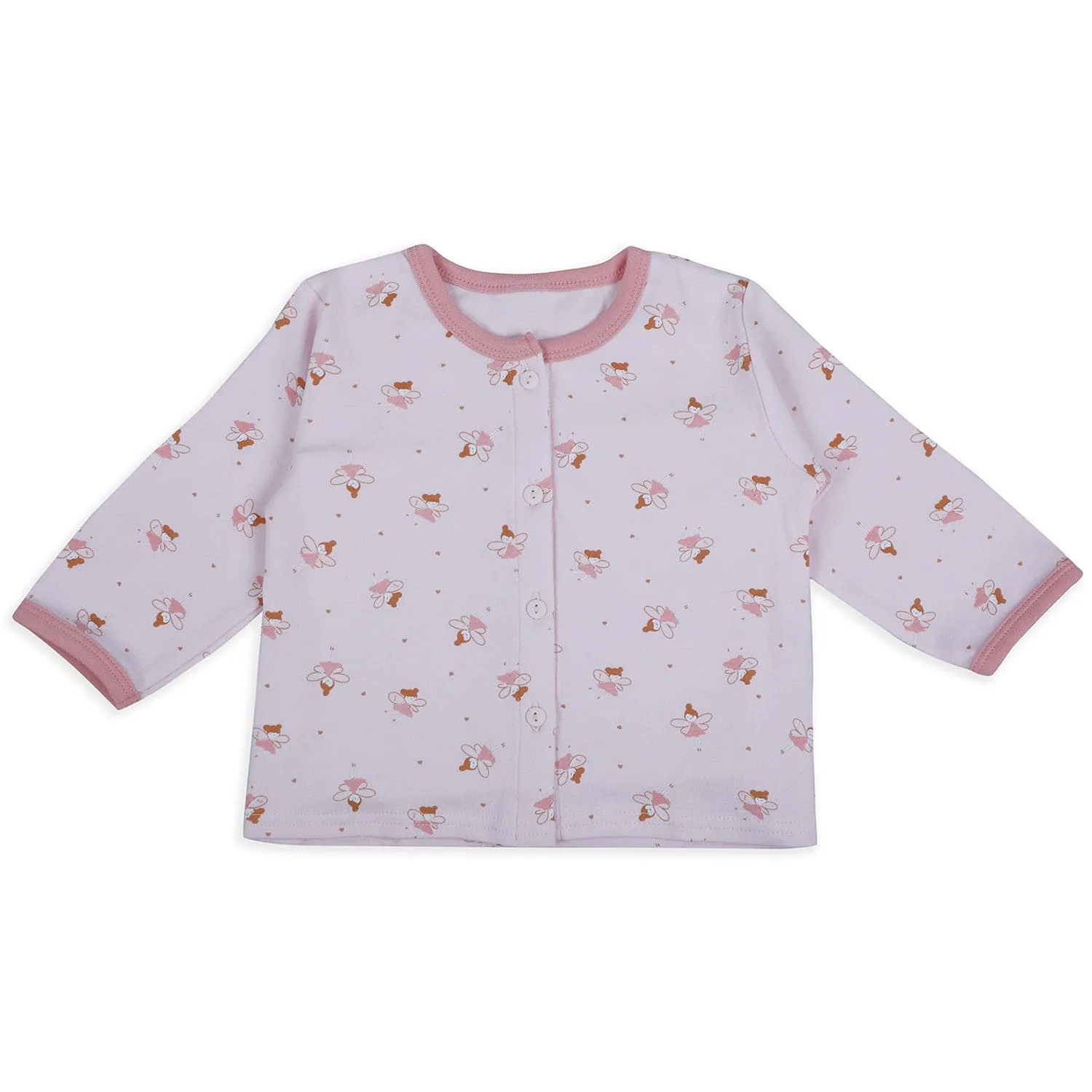 Baby Moo Fairy Print Soft Cotton Full Sleeves Top And Pyjama 2pcs Night Suit - Pink