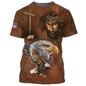 Bald Eagle Jesus And The Lamb 3D All Over Printed Shirt for Men and Women