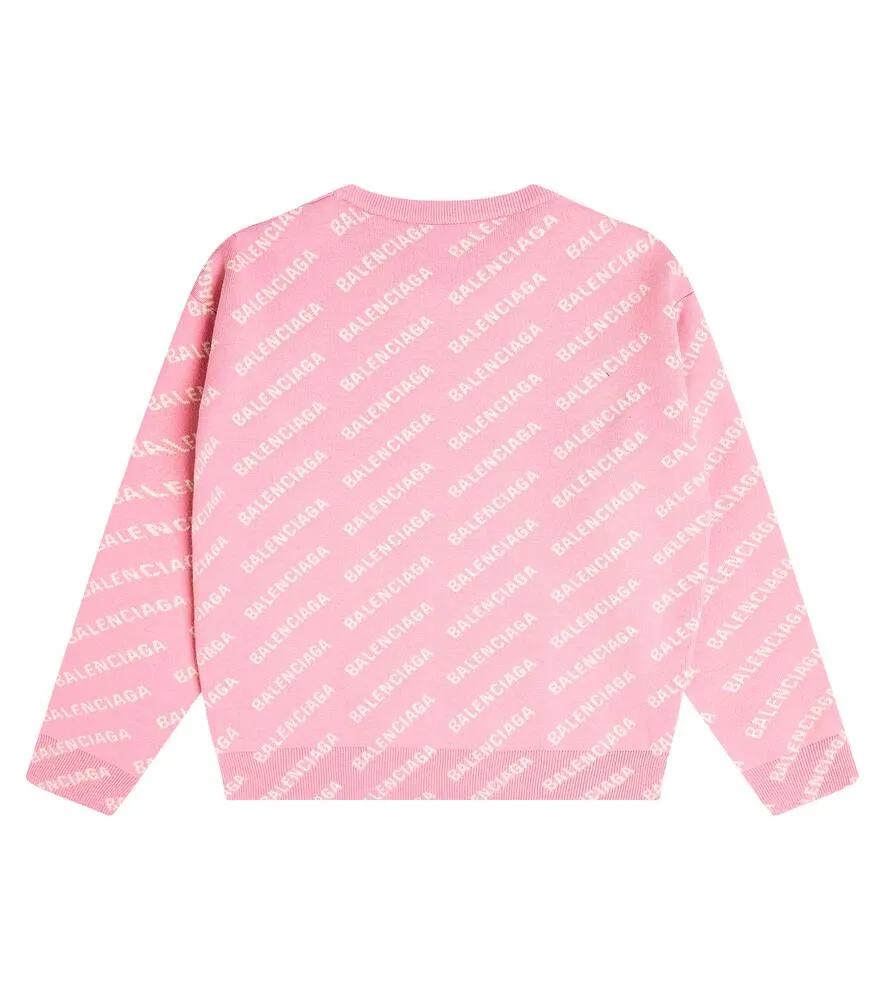 Balenciaga Kids Knitted Logo Sweater, Pink