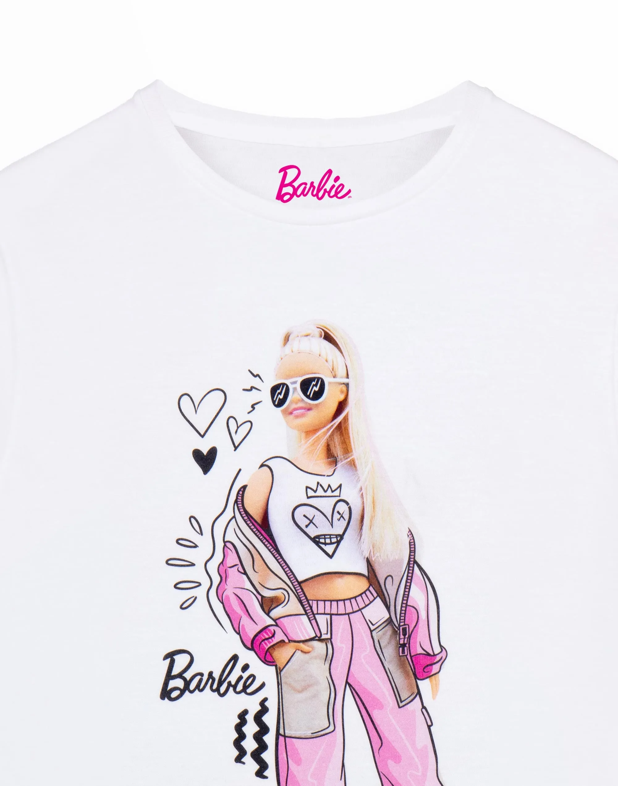 Barbie Doodle Barbie Pose Little Girls White Short Sleeved T-Shirt