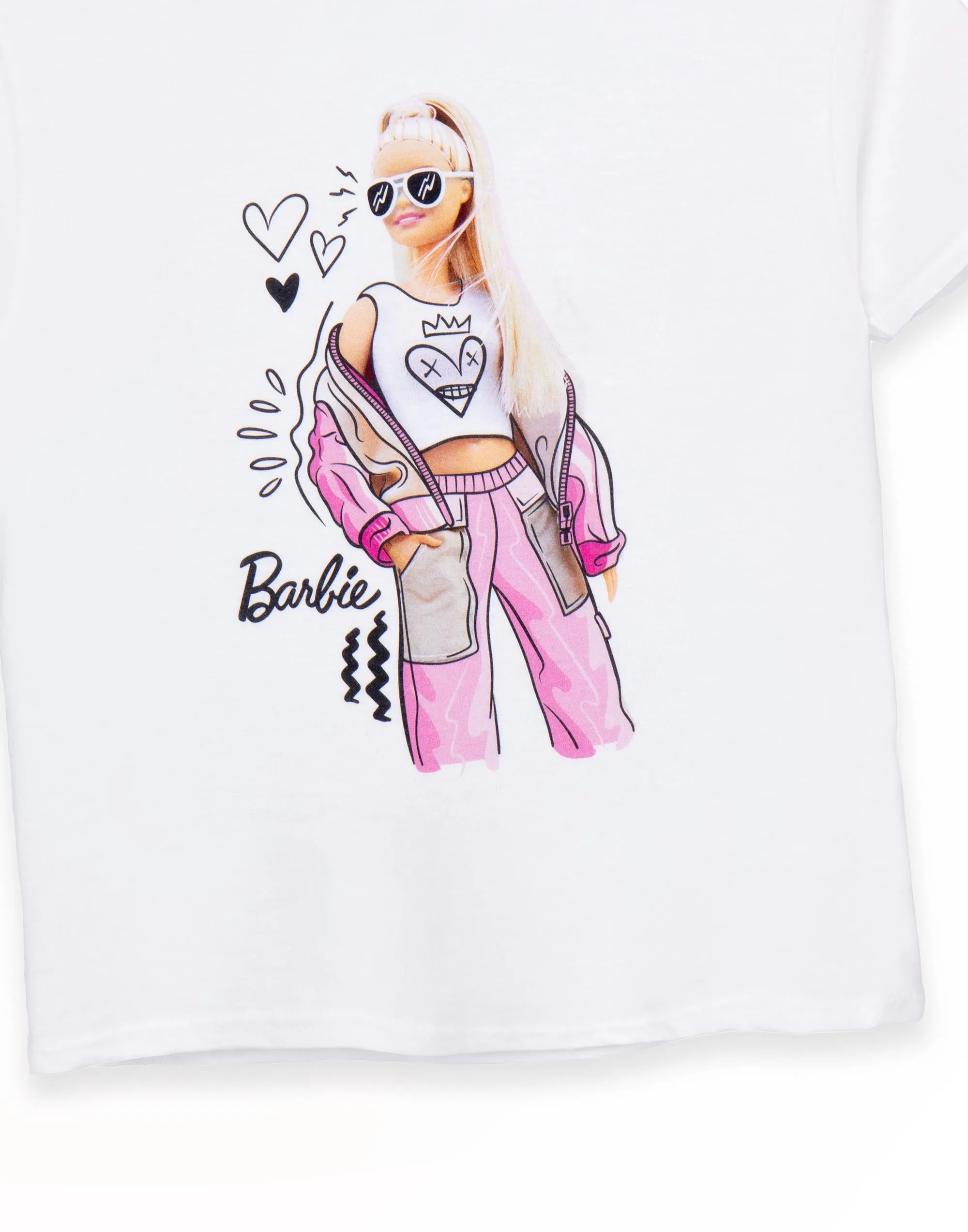 Barbie Doodle Barbie Pose Little Girls White Short Sleeved T-Shirt