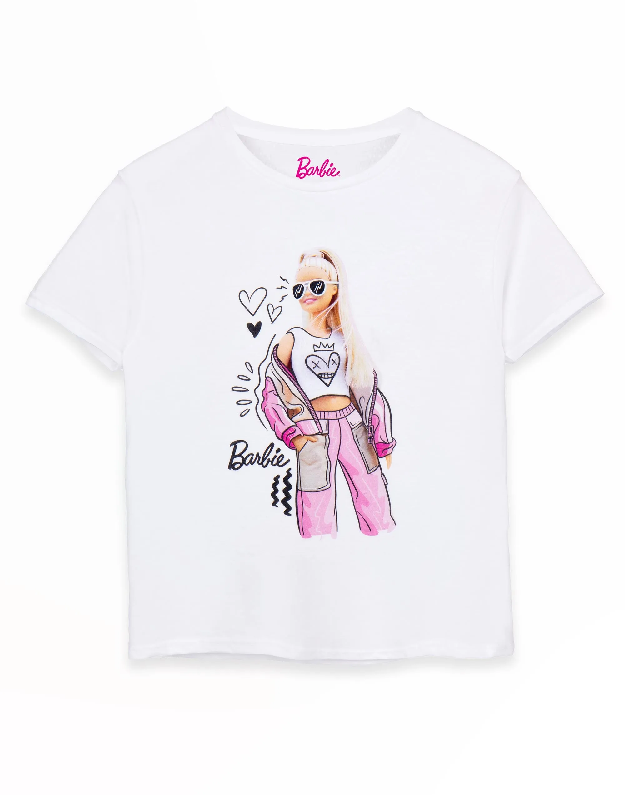 Barbie Doodle Barbie Pose Little Girls White Short Sleeved T-Shirt