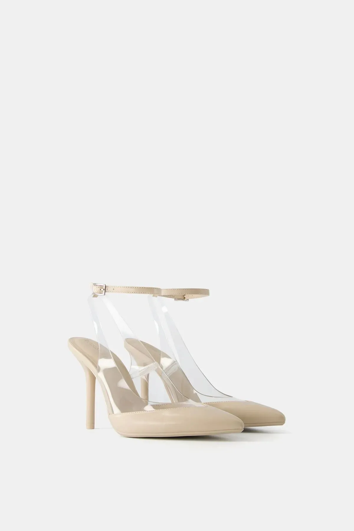 Bershka Open-Back Vinyl With Ankle Straps Heels