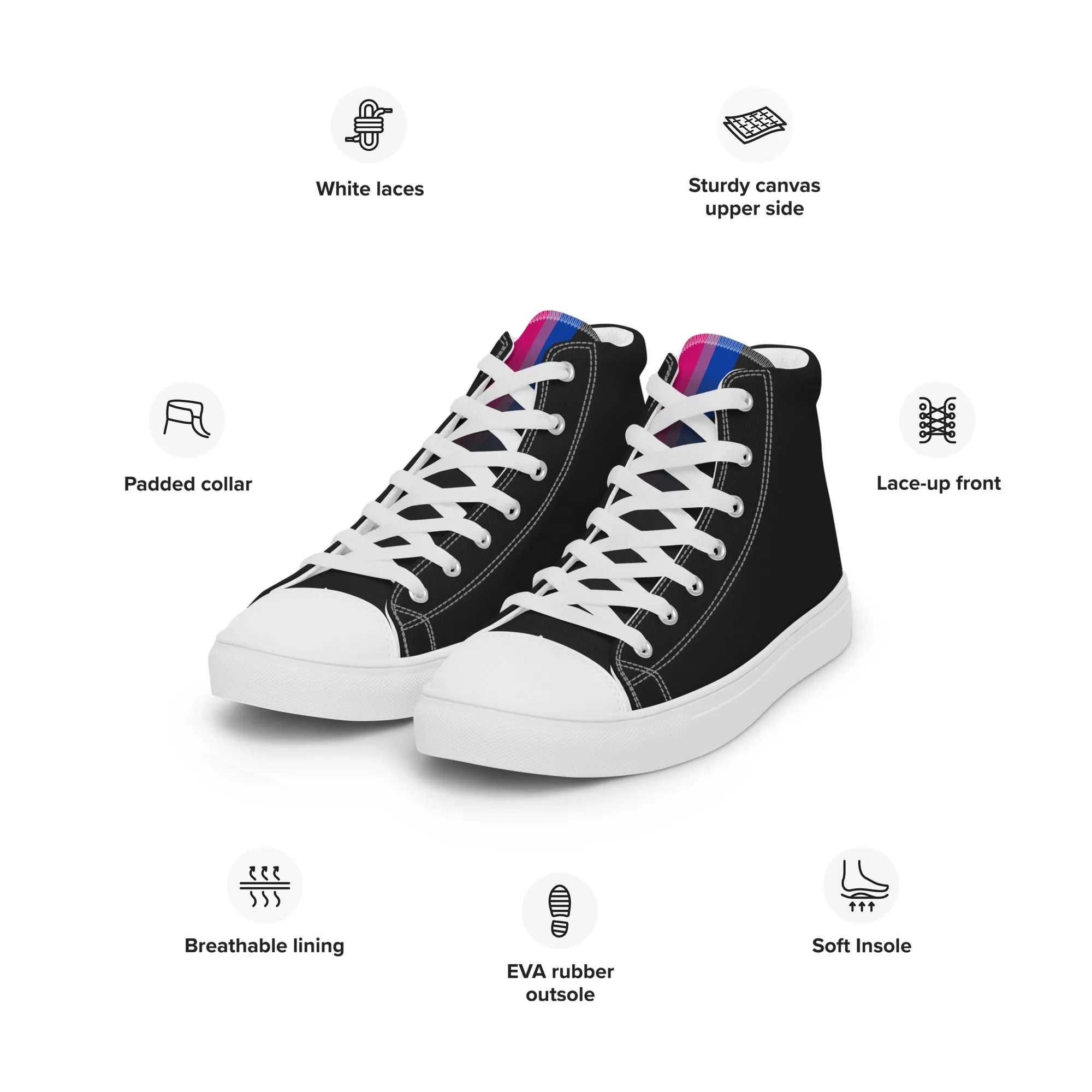 Bi Pride Black High Top Trainers (male sizes)