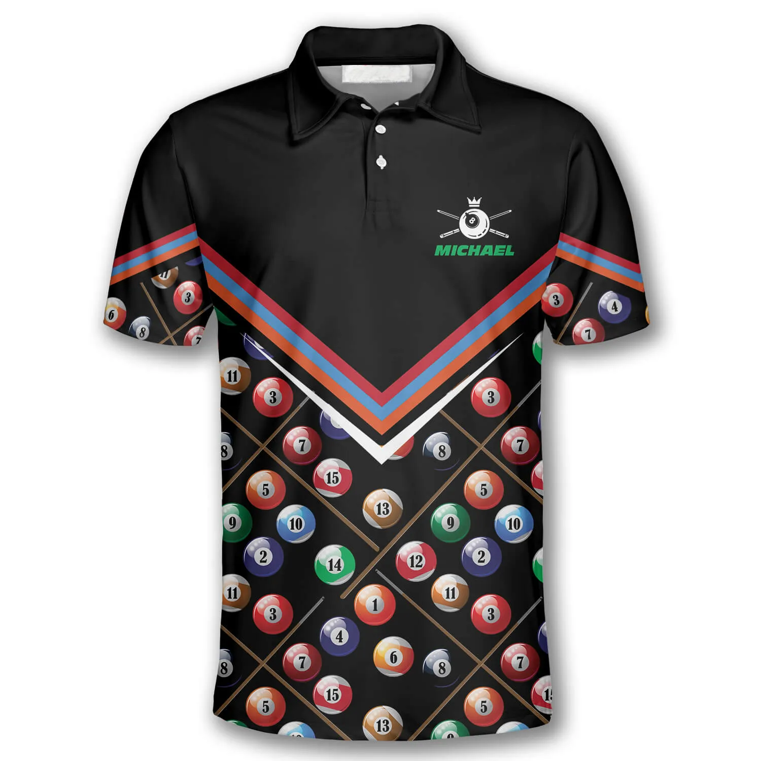 Billiard Ball Pattern Crown Emblem Custom Billiard Shirts for Men, Custom Billiard Shirt, Uniform Billiard Team