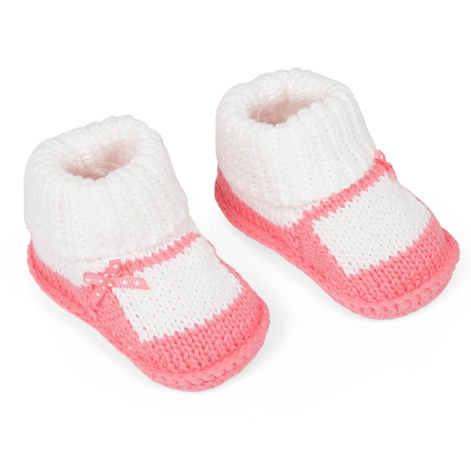 Bow Newborn Crochet Socks Booties - Pink