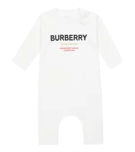 Burberry Kids Cotton Baby Logo Jumpsuit, White