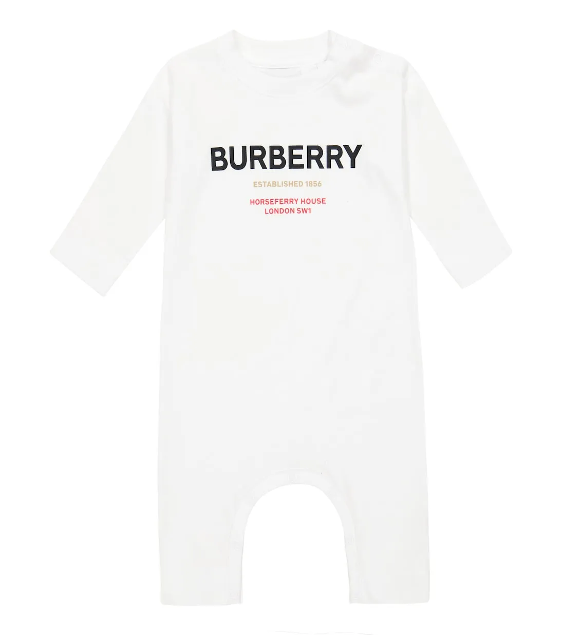 Burberry Kids Cotton Baby Logo Jumpsuit, White