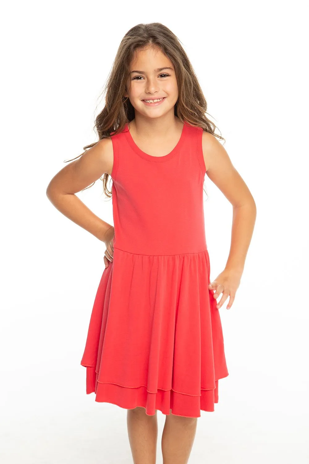 Chaser Kids - Girls Baby Rib Tiered Tank Dress in Lollipop