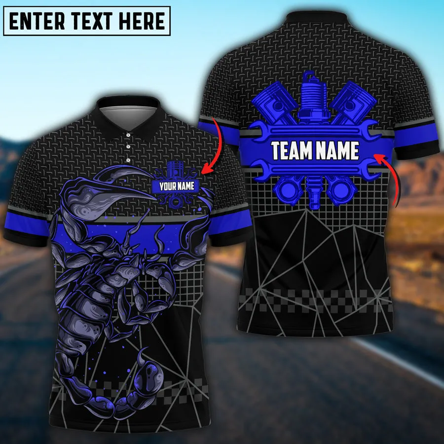 Coolspod Mechanic Scorpion Custom Name Team Multi Color Printed 3D Polo Shirt