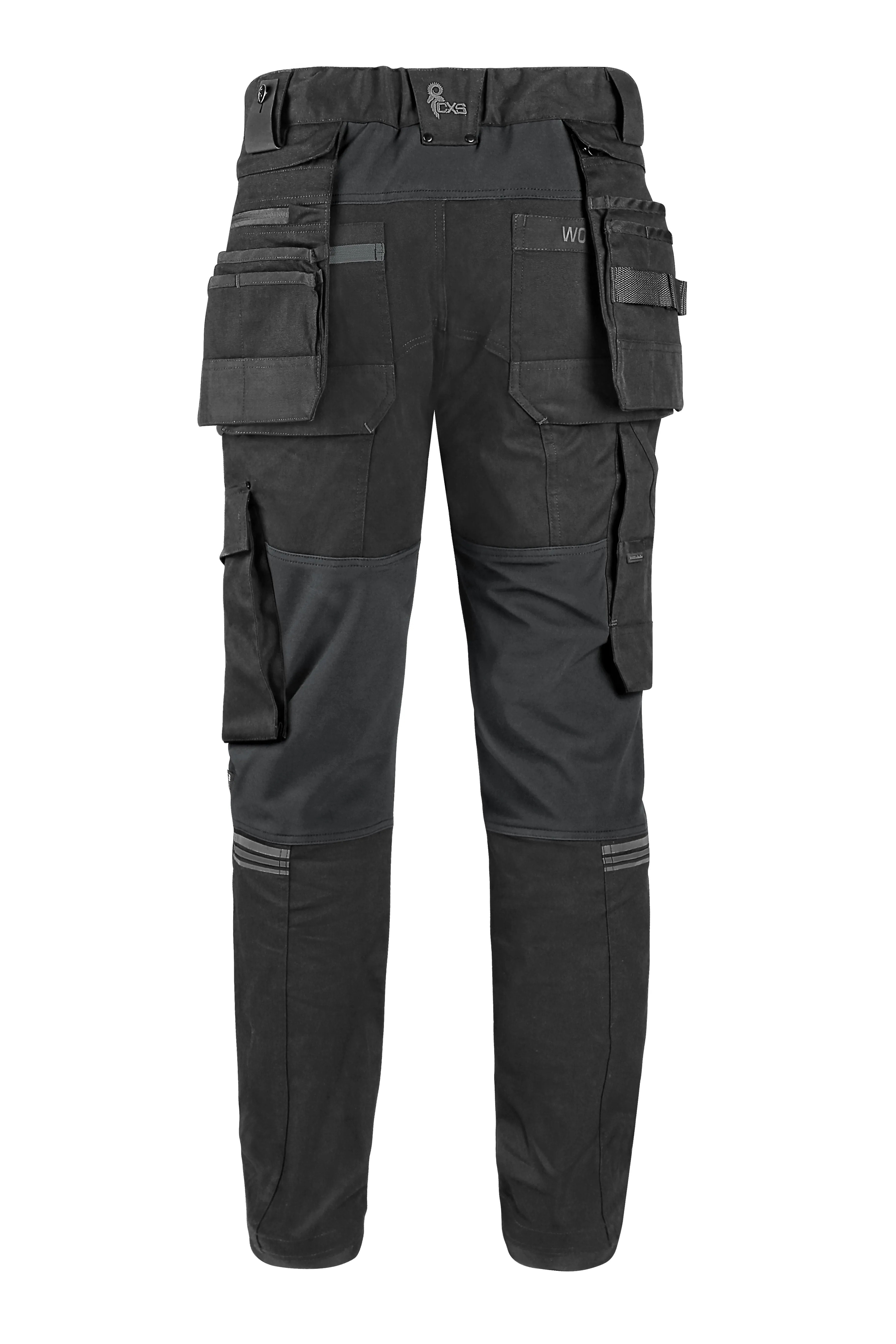 CXS LEONIS, MEN'S, WORK PANTS, BLACK WITH GREY ACCESSORIES