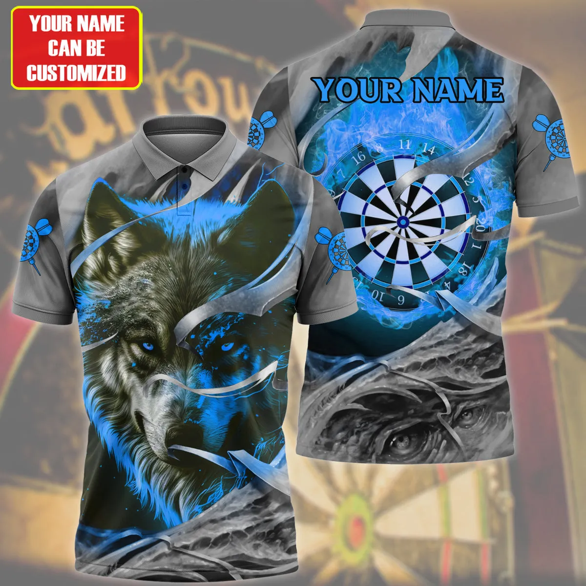 Dartboard Wolf Multicolor Version Personalized Name 3D Polo Shirt For Darts Player