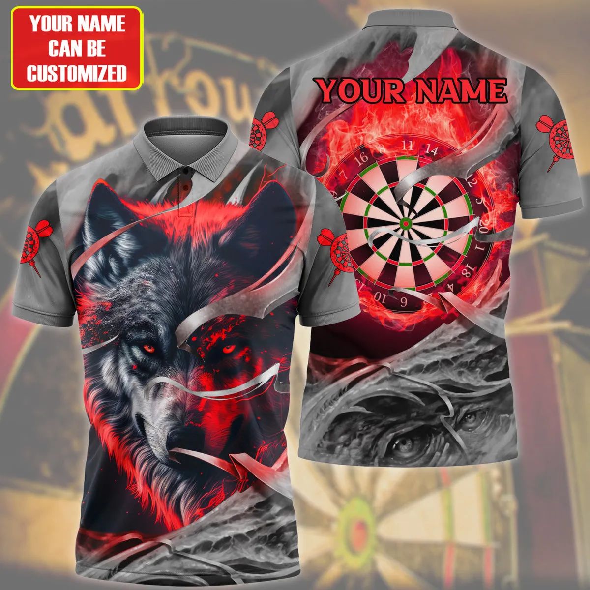 Dartboard Wolf Multicolor Version Personalized Name 3D Polo Shirt For Darts Player