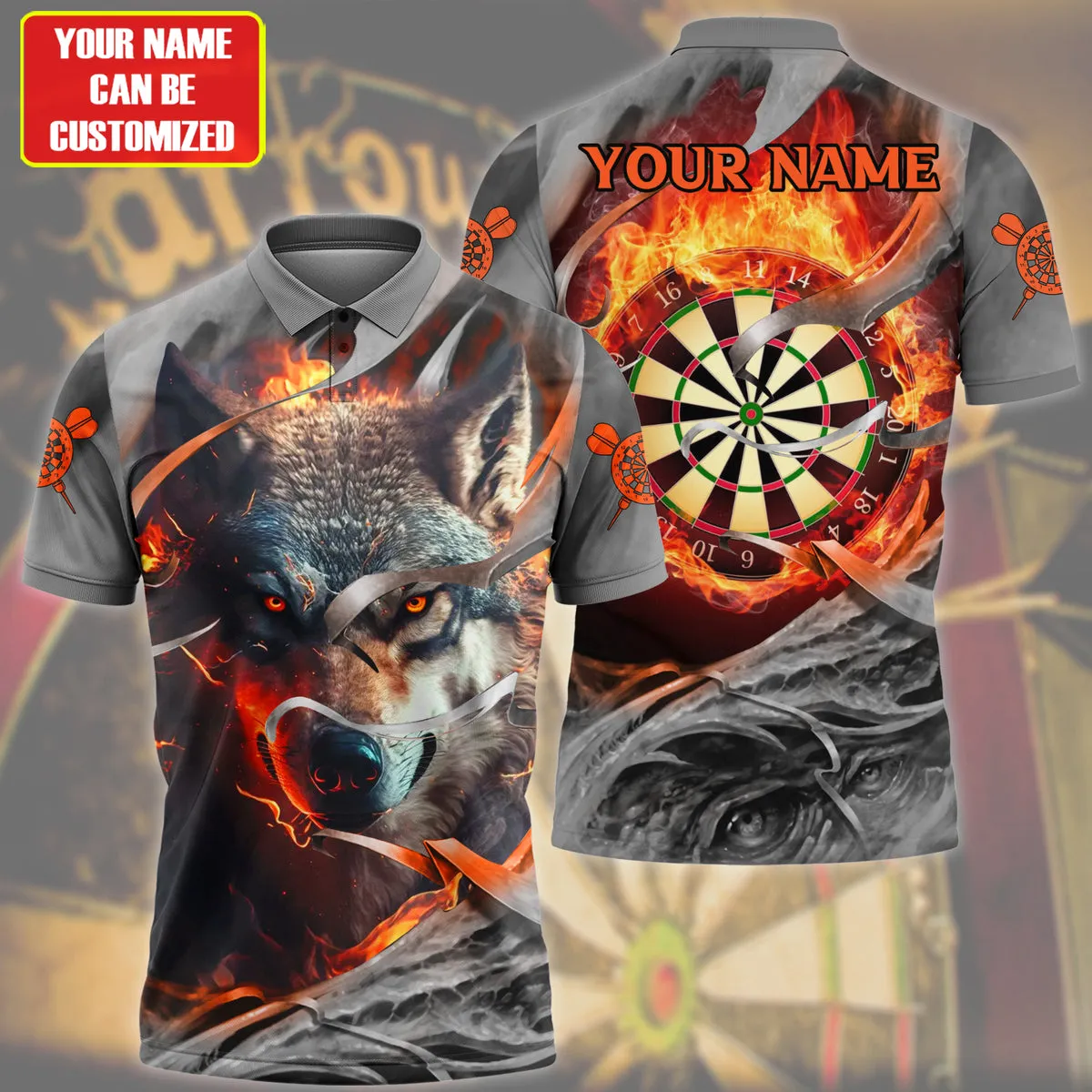 Dartboard Wolf Multicolor Version Personalized Name 3D Polo Shirt For Darts Player