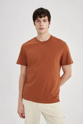 Defacto Men's Brown New Regular Fit 100% Cotton T-Shirt