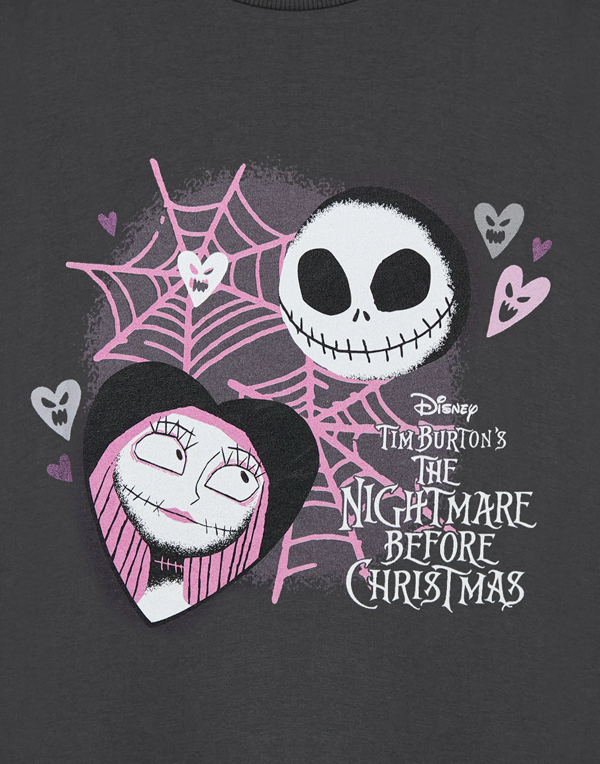 Disney The Nightmare Before Christmas Lovers Girls Grey Short Sleeved T-Shirt