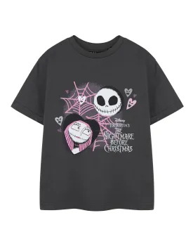 Disney The Nightmare Before Christmas Lovers Girls Grey Short Sleeved T-Shirt