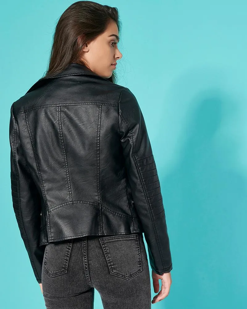 Elegant Black Biker DRAVMOO F-L 34 Leather Jacket