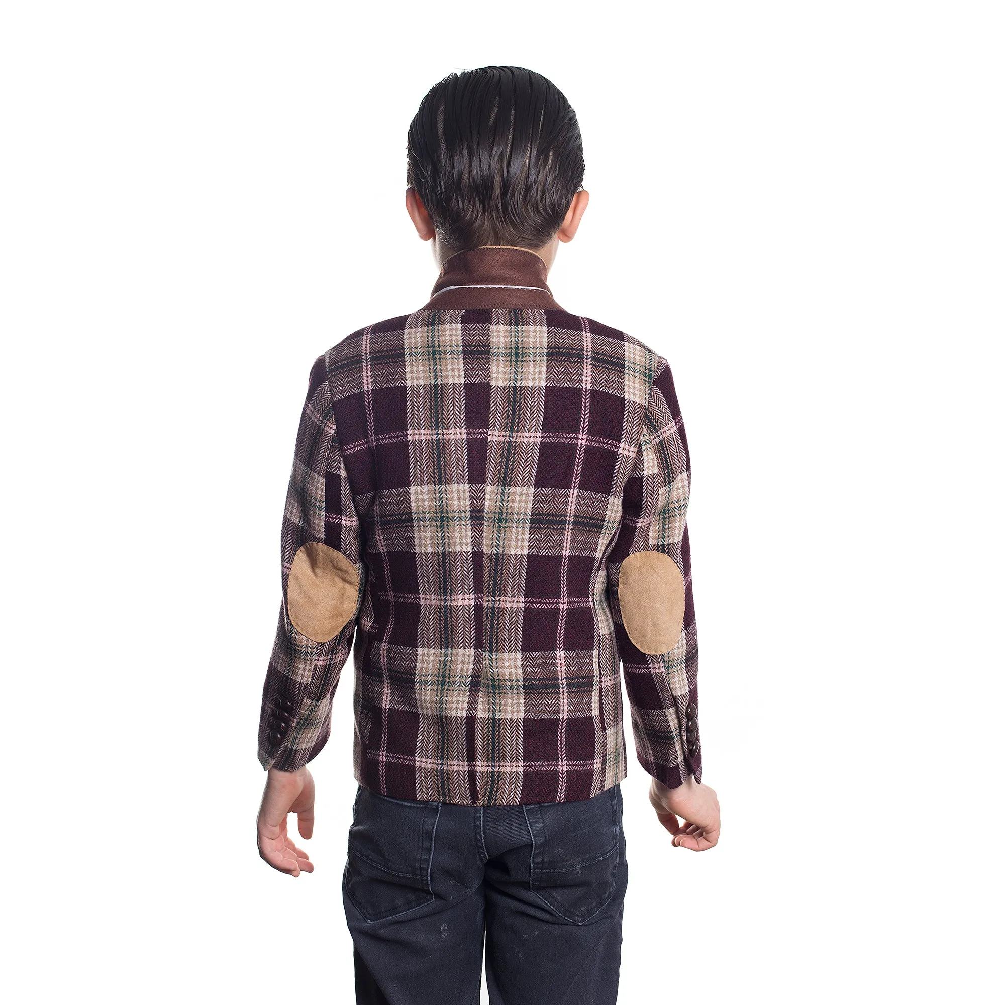 ELIE BALLEH Boys BURGENDY Plaid Blazer JACKET