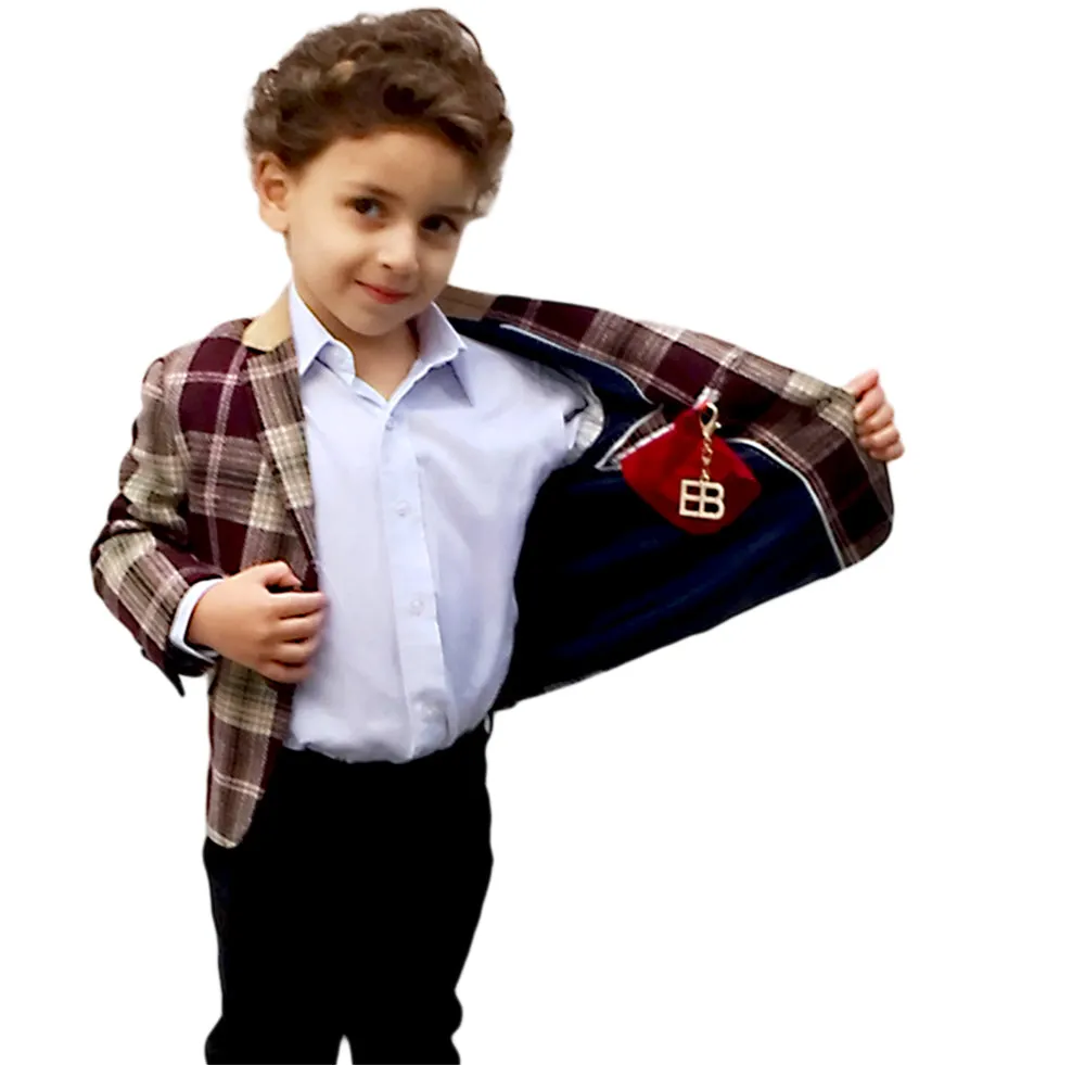 ELIE BALLEH Boys BURGENDY Plaid Blazer JACKET