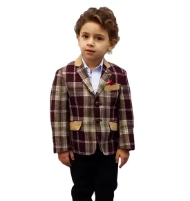 ELIE BALLEH Boys BURGENDY Plaid Blazer JACKET