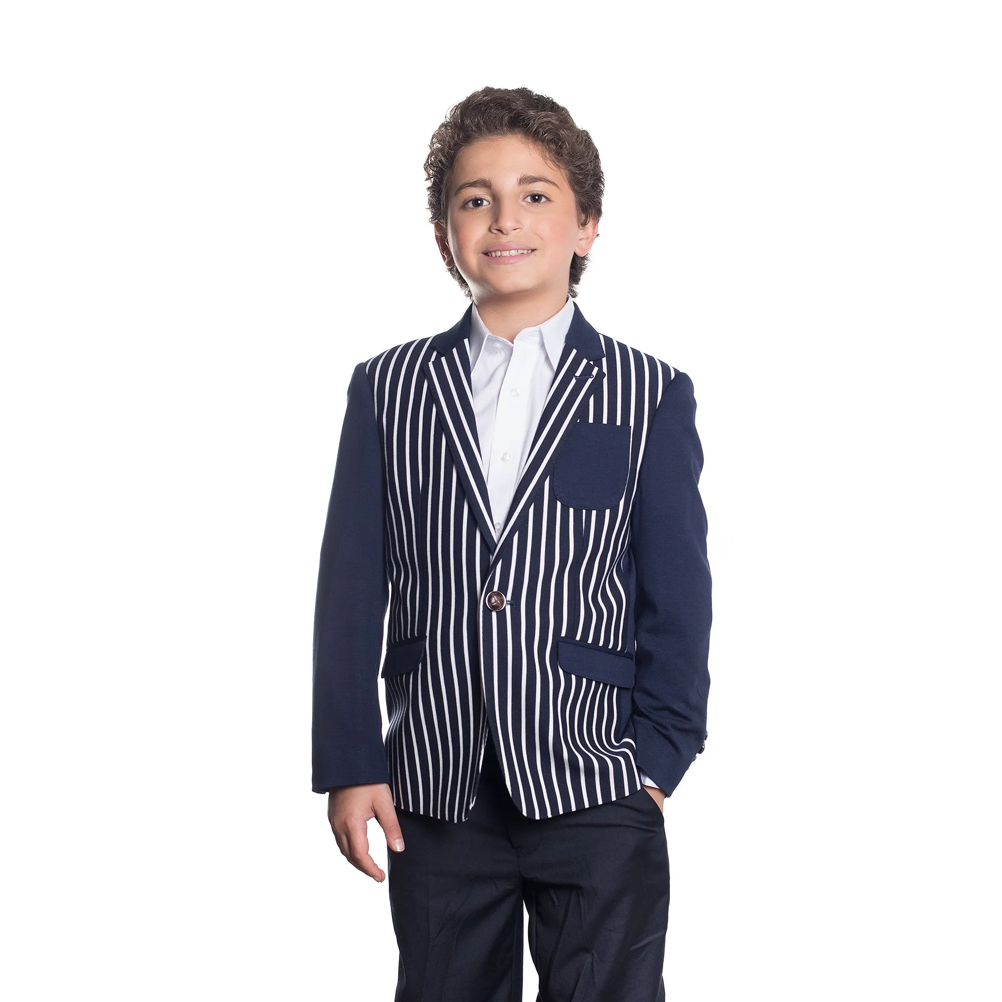 ELIE BALLEH Boys NAVY Striped Knite Blazer JACKET