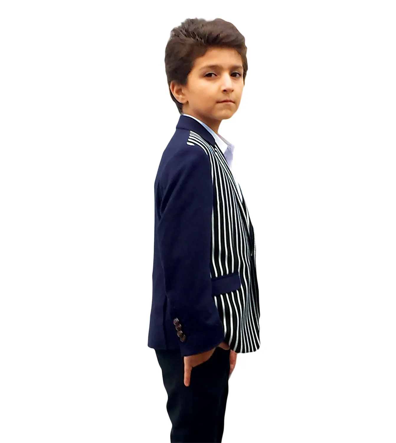 ELIE BALLEH Boys NAVY Striped Knite Blazer JACKET