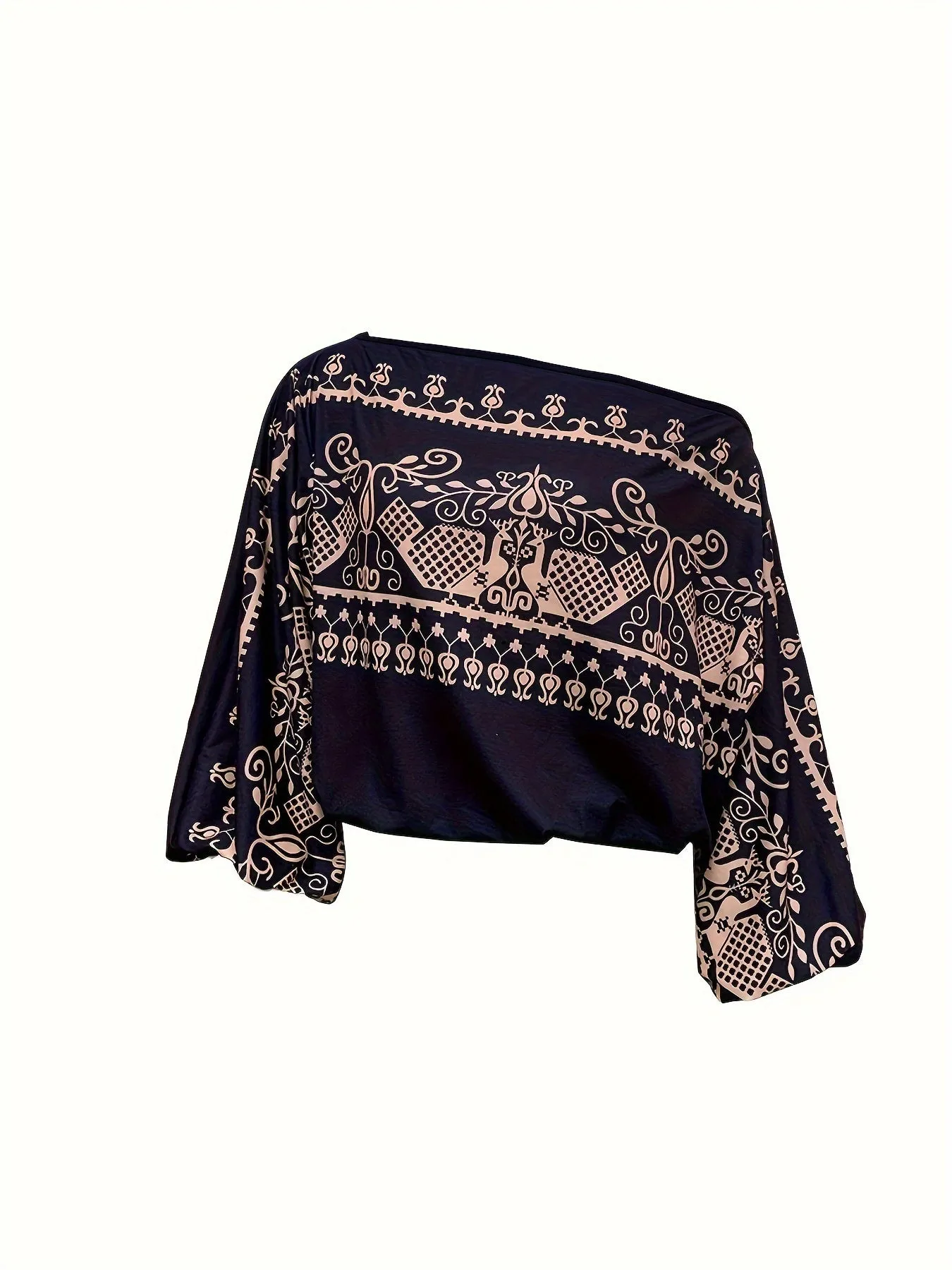 Ethnic Print Off Shoulder Blouse Bohemian Batwing for Women