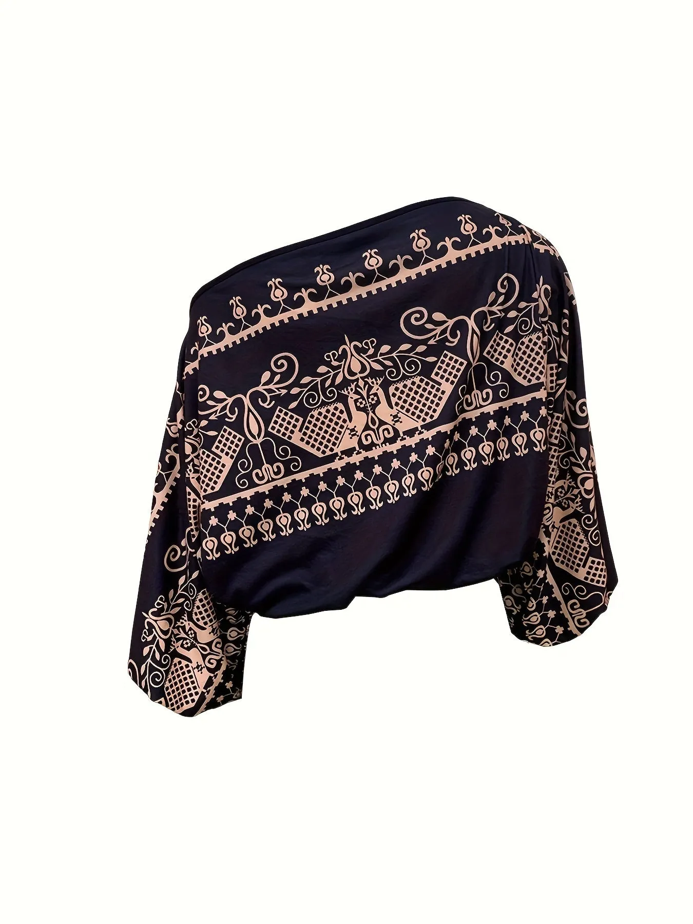 Ethnic Print Off Shoulder Blouse Bohemian Batwing for Women