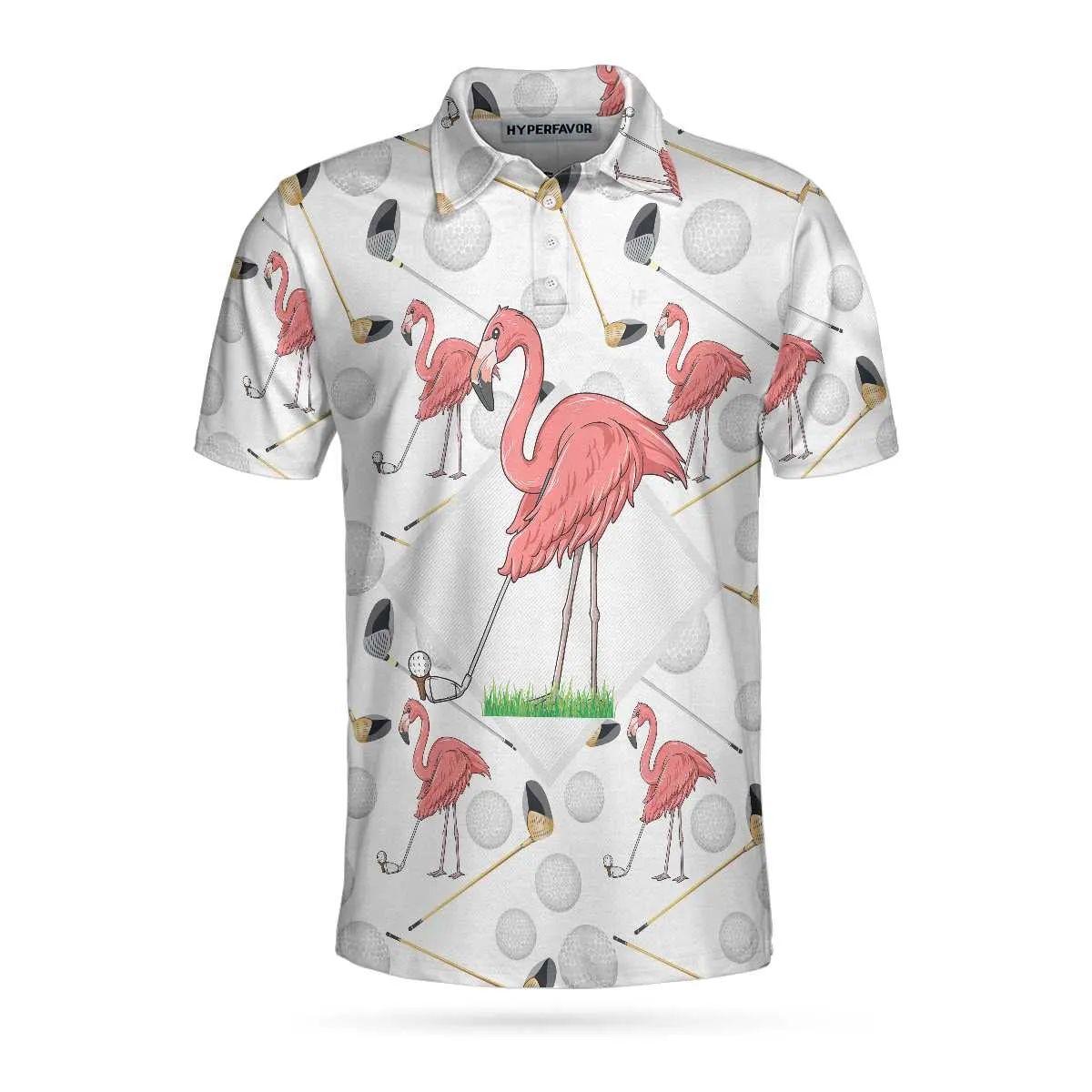 Flamingo Golfer Polo Shirt, Pink Flamingo Golf Polo Shirt, Flamingo Themed Short Sleeve Shirt For Golfers Coolspod