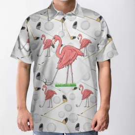 Flamingo Golfer Polo Shirt, Pink Flamingo Golf Polo Shirt, Flamingo Themed Short Sleeve Shirt For Golfers Coolspod