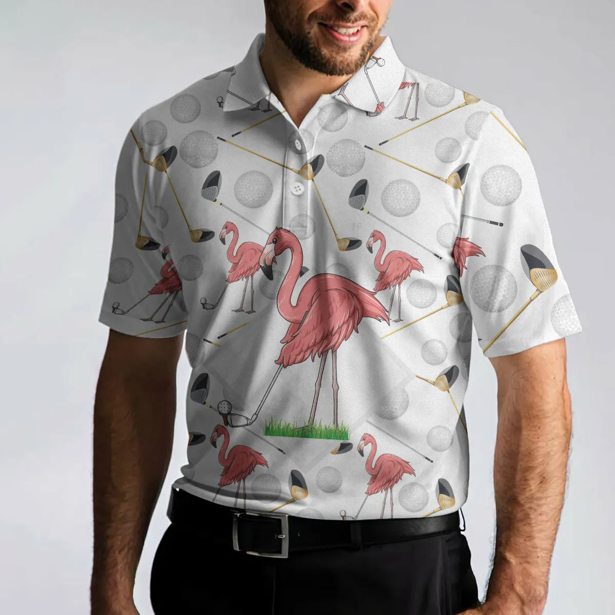 Flamingo Golfer Polo Shirt, Pink Flamingo Golf Polo Shirt, Flamingo Themed Short Sleeve Shirt For Golfers Coolspod