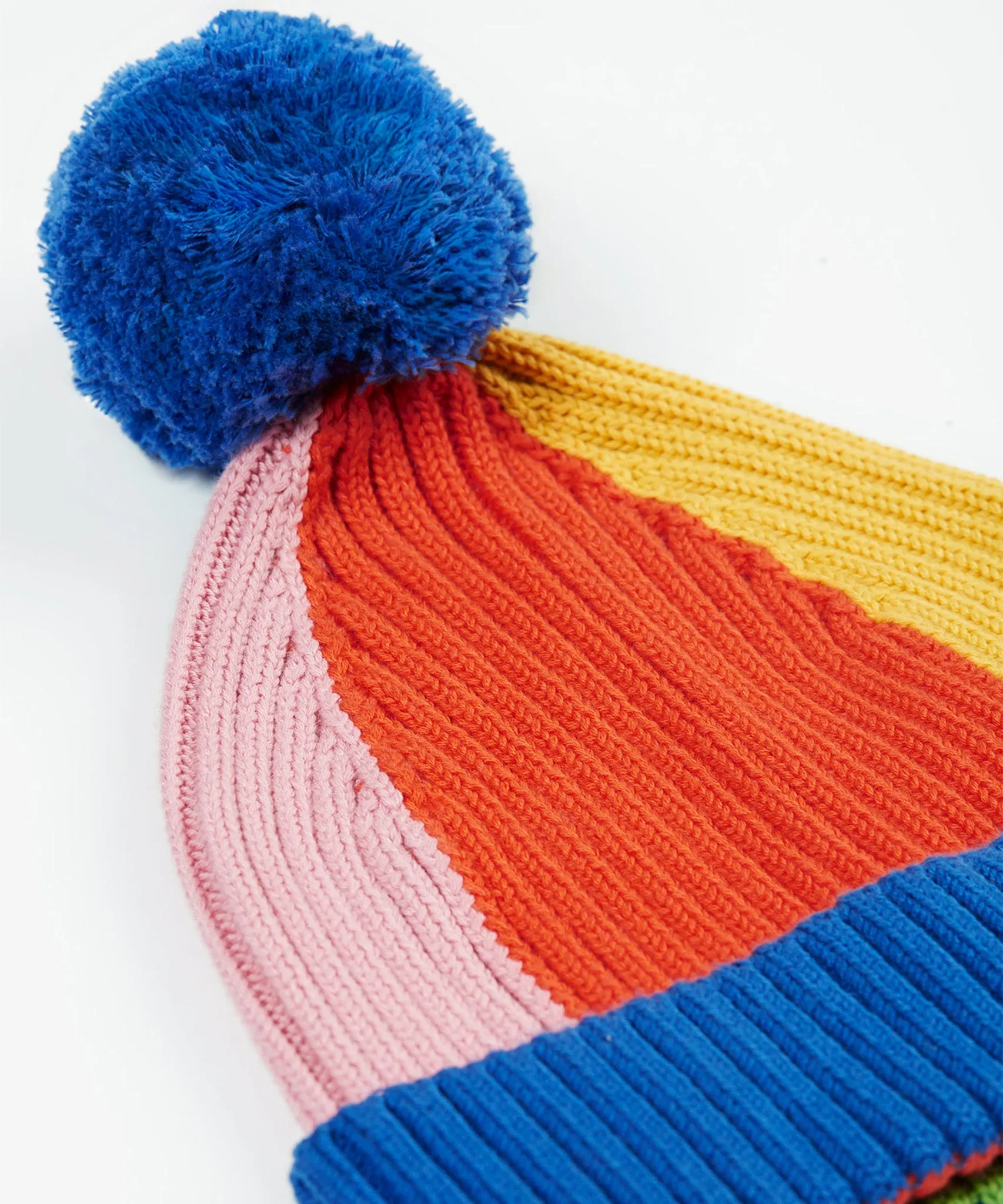 Frugi Rainbow Rib Bobble Hat - Blue Tang/Rainbow