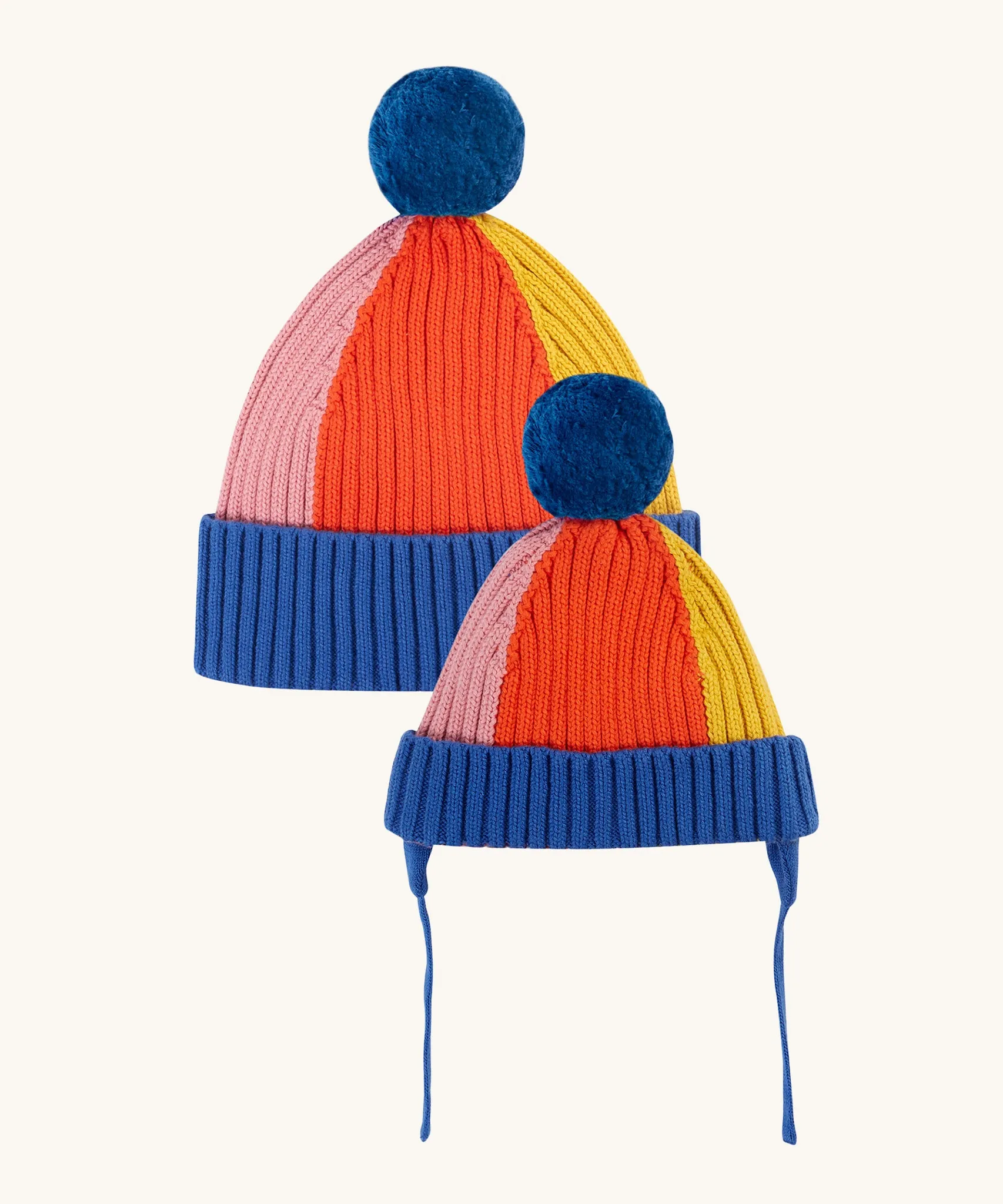 Frugi Rainbow Rib Bobble Hat - Blue Tang/Rainbow