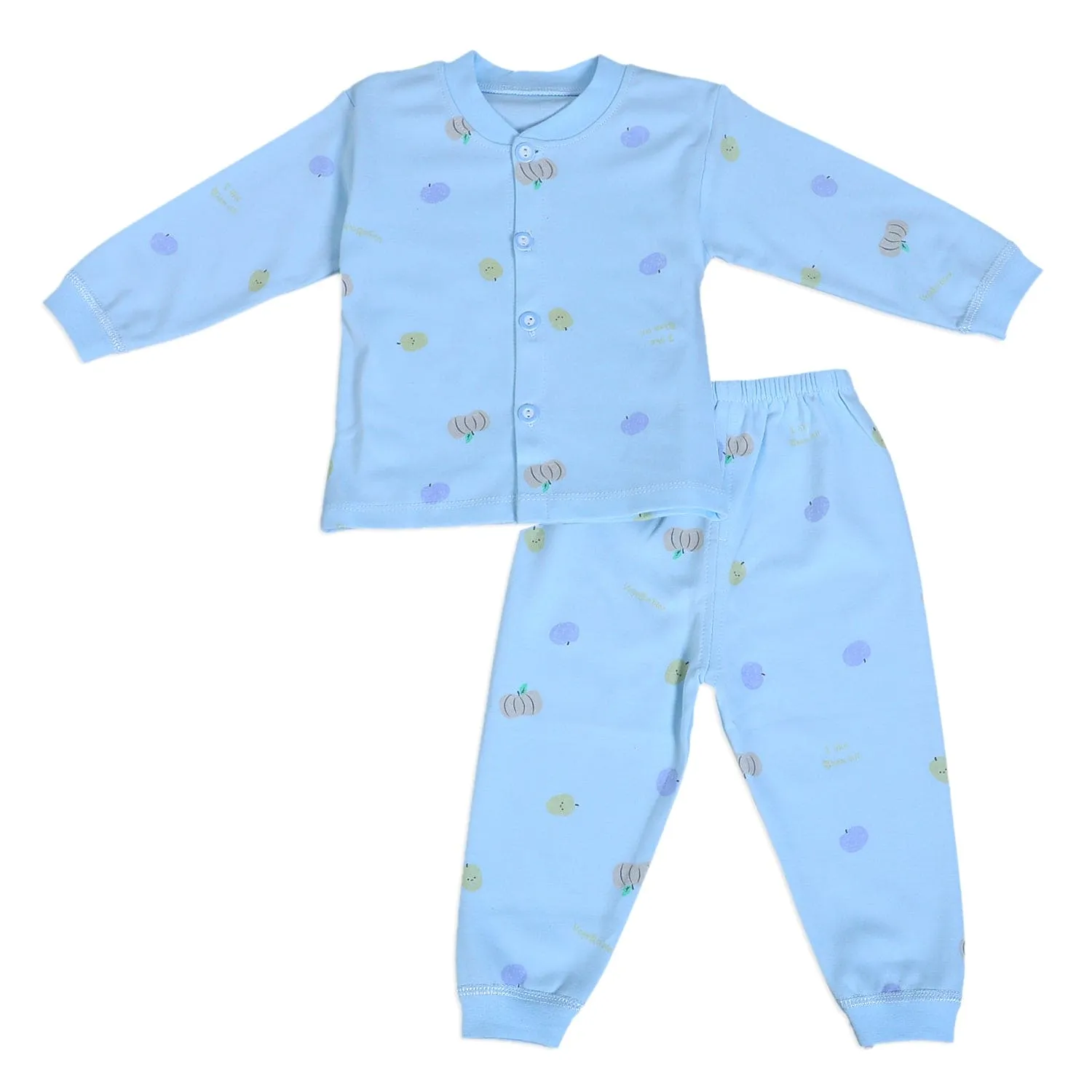 Fruitilicious Full Sleeves 2 Piece Buttoned Pyjama Set Night Suit - Blue