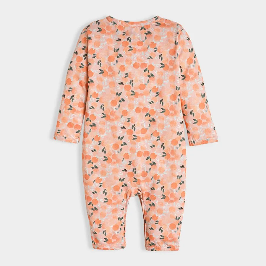 Fruits Printed Peach Sleepsuit