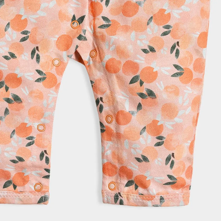 Fruits Printed Peach Sleepsuit