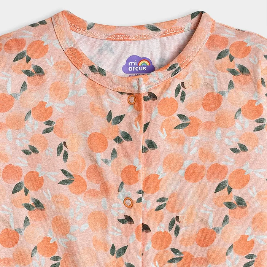 Fruits Printed Peach Sleepsuit